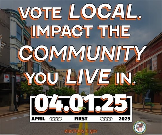 A message asking residents to vote in the April 1, 2025 General Consolidated Election.