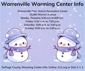 An illustration of two snowmen and snow falling to raise awareness of Warrenville's warming center at the park district.