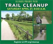 A photo of the Illinois Prairie Path trail to promote a trail cleanup event April 27.
