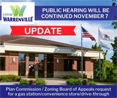 A photo of City Hall saying that the hearing for a proposed gas station at Butterfield/Batavia roads will be November 7.