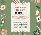 A graphic to promote the City's Merry Market event featuring local small businesses December 6 as part of Holly Days.