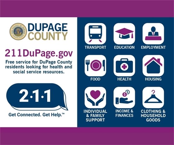 A graphic for the 211 help line for residents who need health or social services resources.