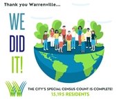 A graphic of a group of people gathered on a globe to symbolize the City's Special Census that counted every resident.