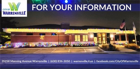 A photo of City Hall that says FYI Warrenville