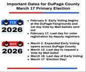 Graphic with dates that include the start of early voting for the March primary. Early voting begins February 5 and the primary is March 17.