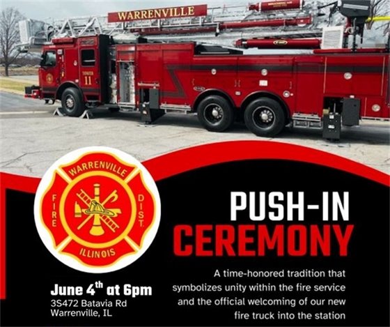A photo of a fire truck to promote the ceremony for a new truck June 4 at 6:00 p.m.