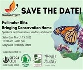A graphic of butterflies and flowers to promote a program on pollinators March 15. 