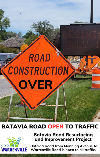 A photo of a road construction over sign on Batavia Road at Route 56/Butterfield Road