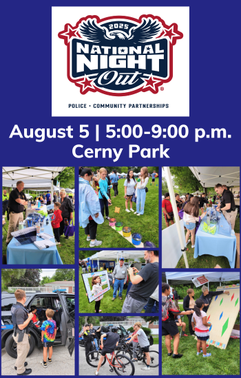 National Night Out event August 5, 2025 from 5-9 p.m. at Cerny Park.