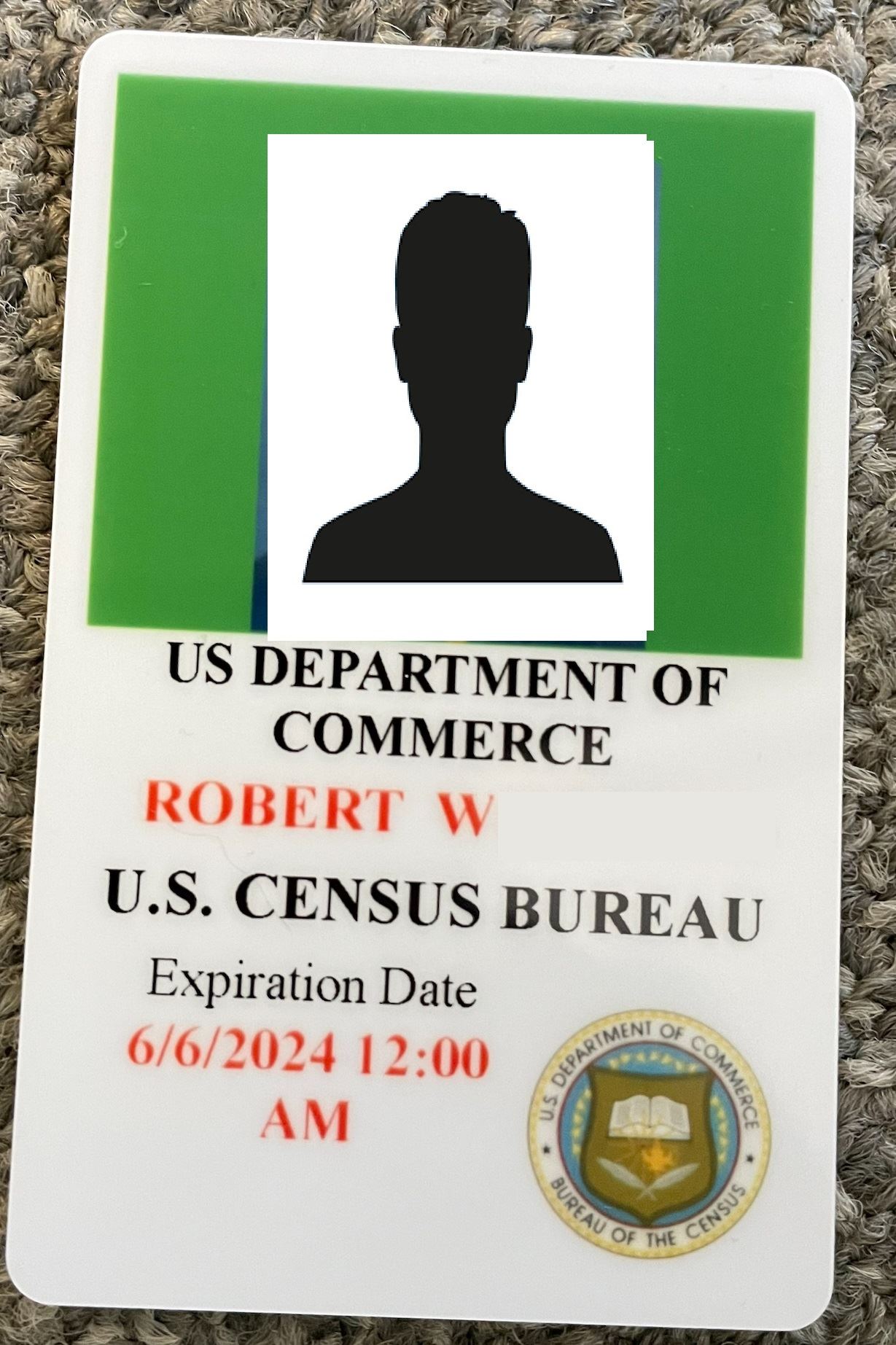Special Census US Census Burea Field Reprensentative Sample Badge
