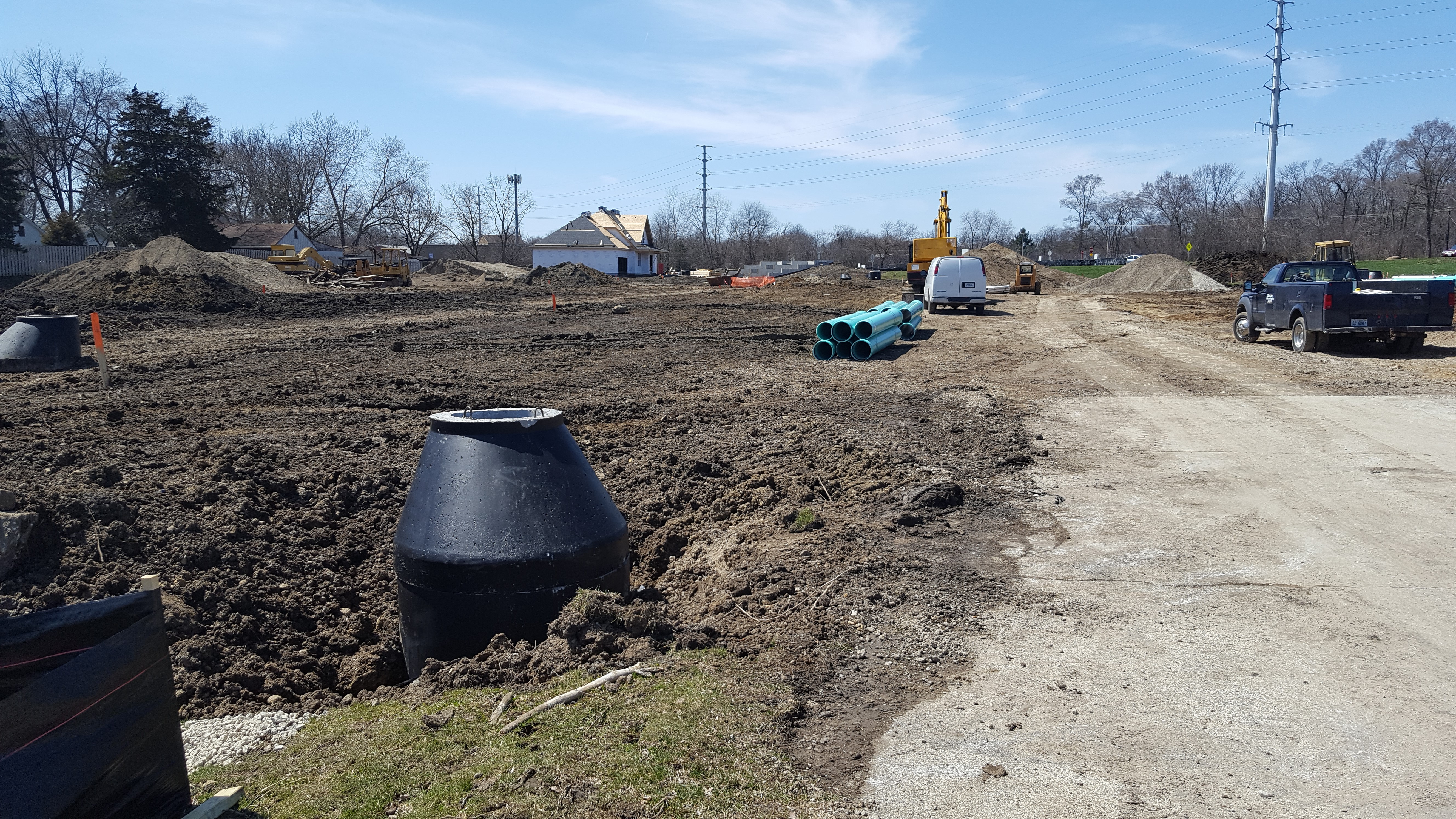 Utility structures set for future access points for maintenance of the sanitary system.